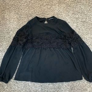size xs, black lace cut out blouse